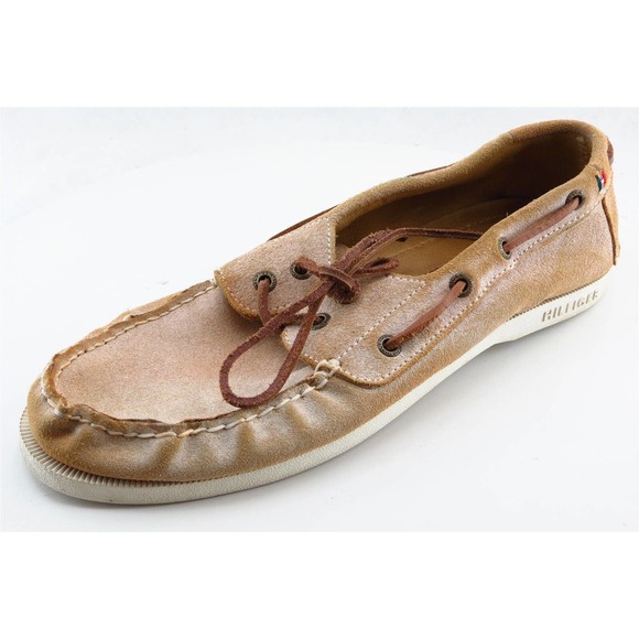 Tommy Hilfiger Boat Shoes Brown Leather Men Shoes Size‎ 9.5 Medium - Picture 1 of 7